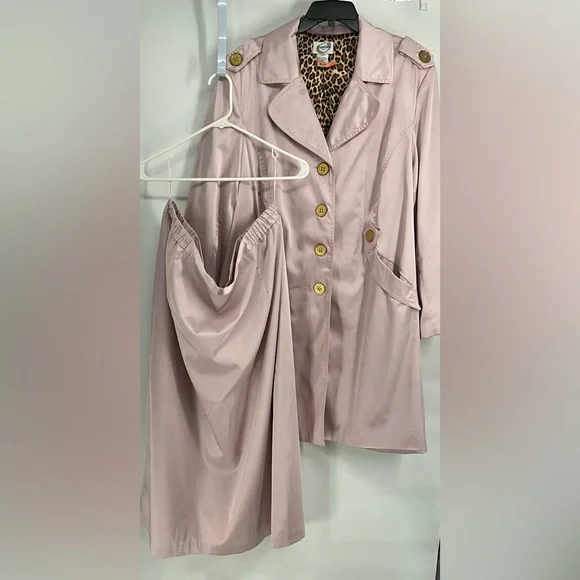 Odeliah Nude Blush Pink Trench Coat Metal Buttons W Matching Zip Skirt Plus 24W - Picture 8 of 12